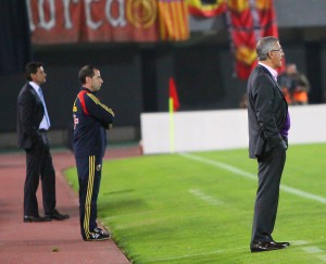 Gregorio Manzano, durante el partido contra el Getafe CF. Foto O. Riera